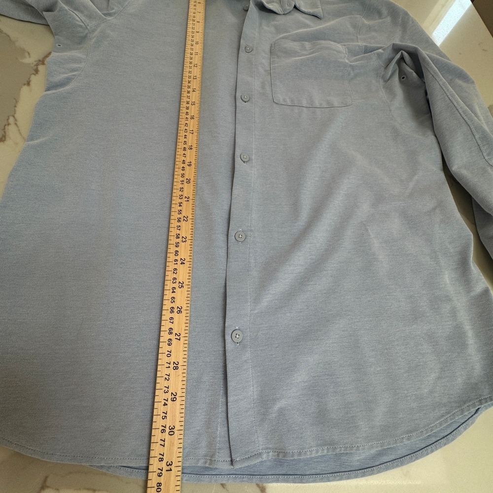 Lululemon Commission Button up Shirt XL Blue Knit One Pocket Stretch Long Sleeve - Picture 5 of 9